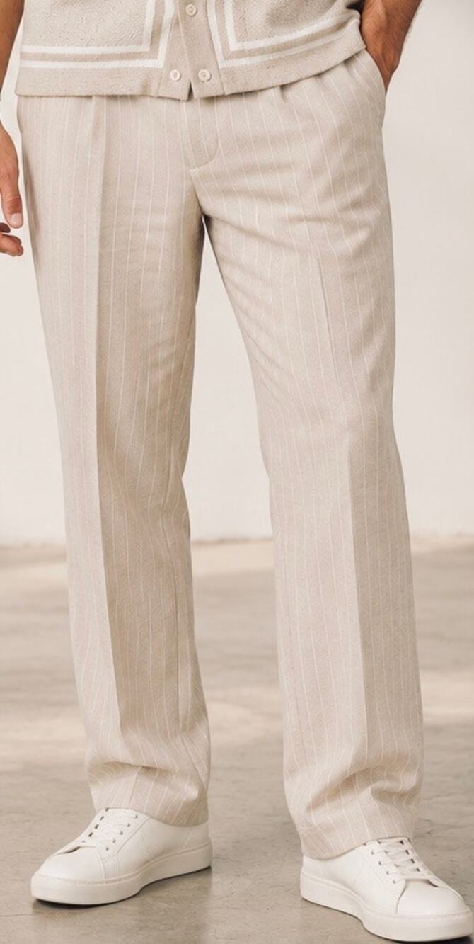 Vintage Y2K Sean John Linen Blend Pinstripe Pleated Trousers Tan Men's Size 38